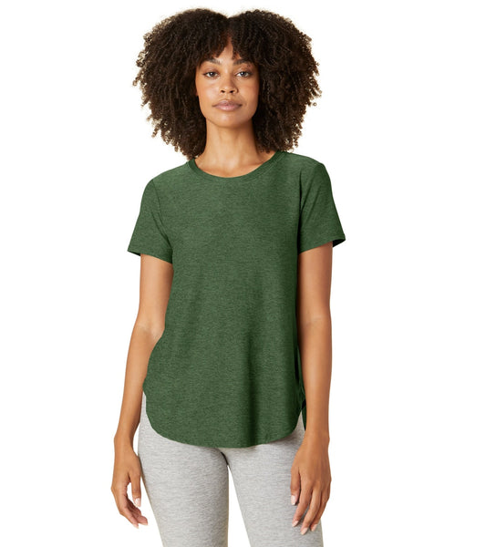 Beyond Yoga Featherweight Spacedye On the Down Low Yoga Tee Vetiver Green-Pine